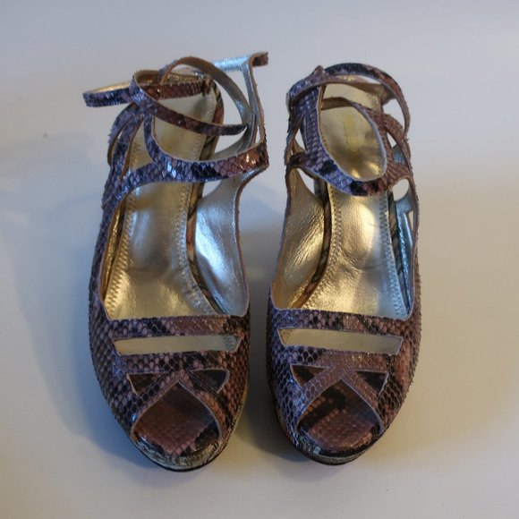 Womens Missoni Purple Python Leather Chevron Wedge Wrap Ankle Heels 38 US/8 * - Picture 2 of 12
